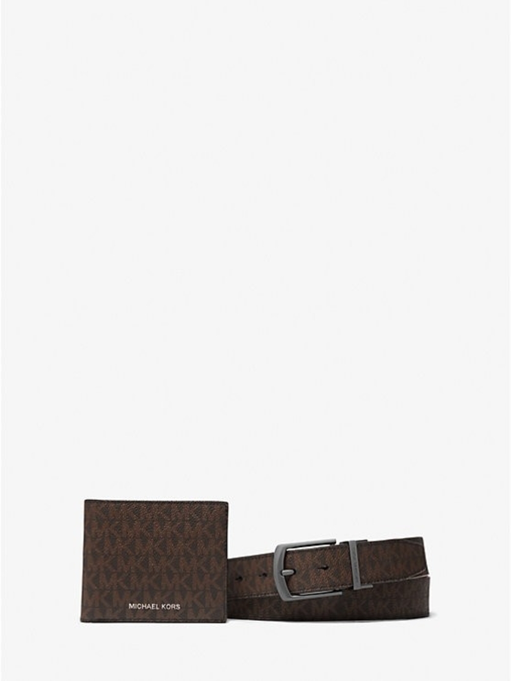 Michael Kors Brown Monogram Wallet and Belt Set